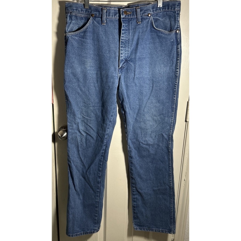 Vintage‎ Wrangler Jeans Mens 33x32 USA Made Cowboy Cut Blue Denim